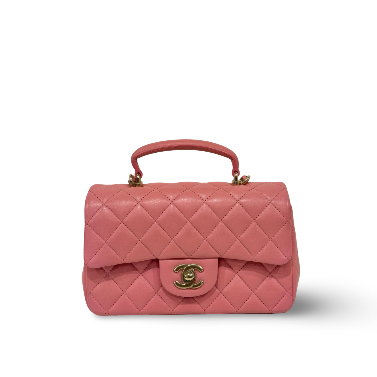 Chanel Quilted Lambskin Rectangular Mini Top Handle Flap - GHW / Pink