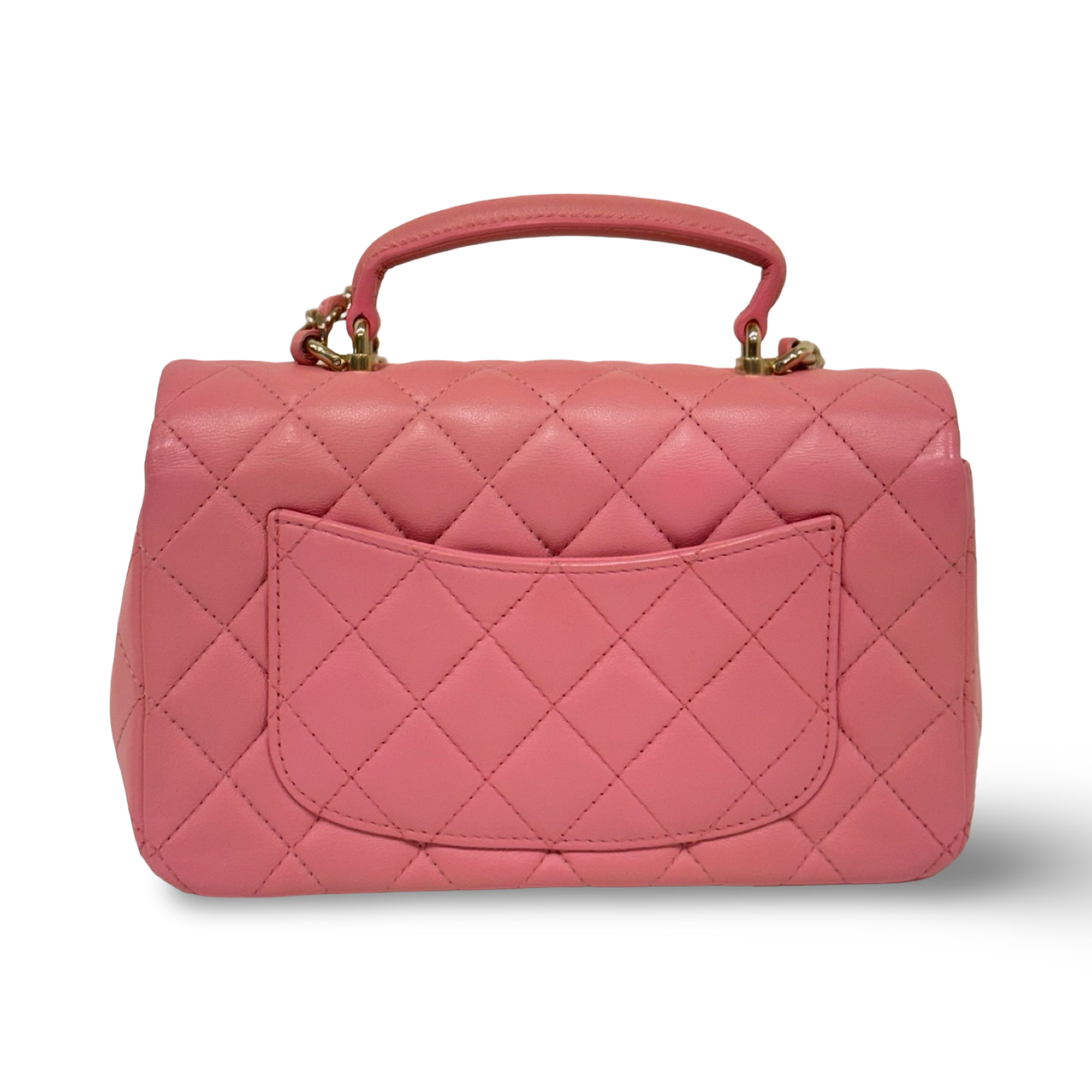 Chanel Quilted Lambskin Rectangular Mini Top Handle Flap - GHW / Pink
