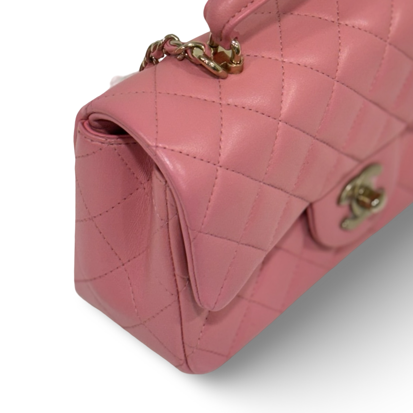 Chanel Quilted Lambskin Rectangular Mini Top Handle Flap - GHW / Pink