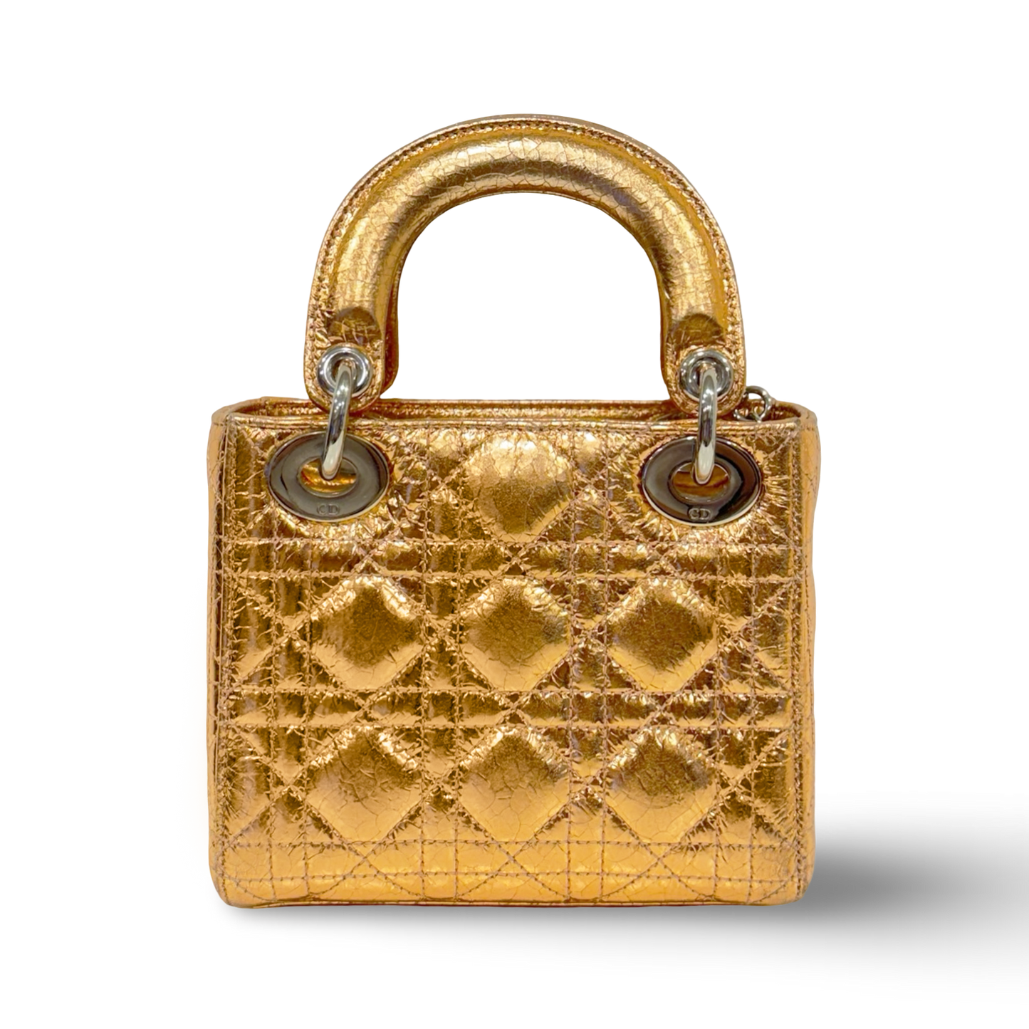 Dior Cannage Shinny Calfskin Mini Lady Bag - SHW / Rose Gold (60%)
