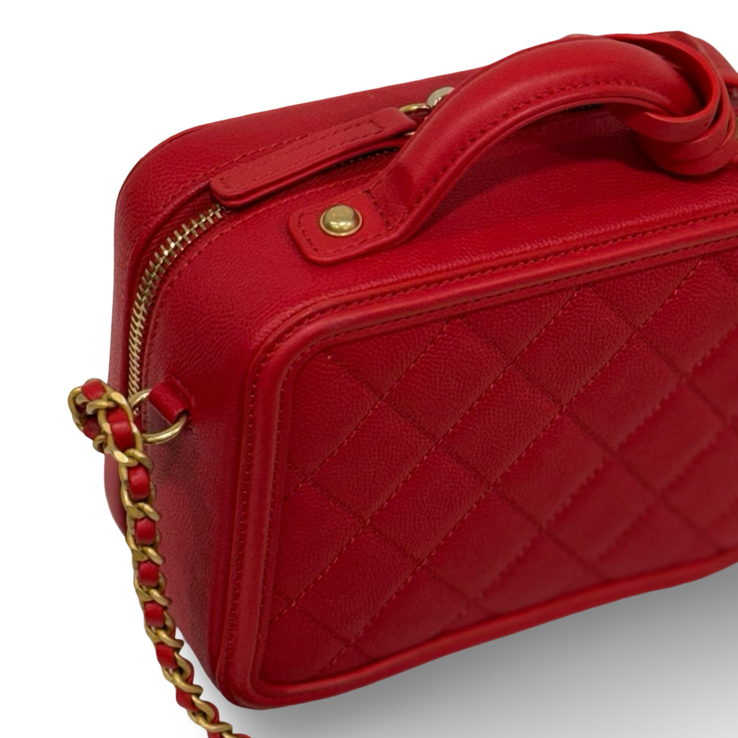 Chanel Quilted Caviar Small CC Filigree Vanity Case - GHW / Red