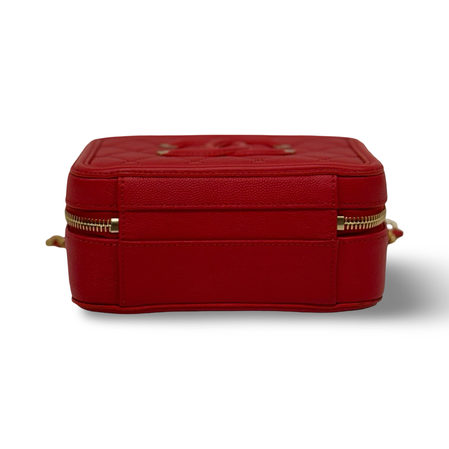 Chanel Quilted Caviar Small CC Filigree Vanity Case - GHW / Red