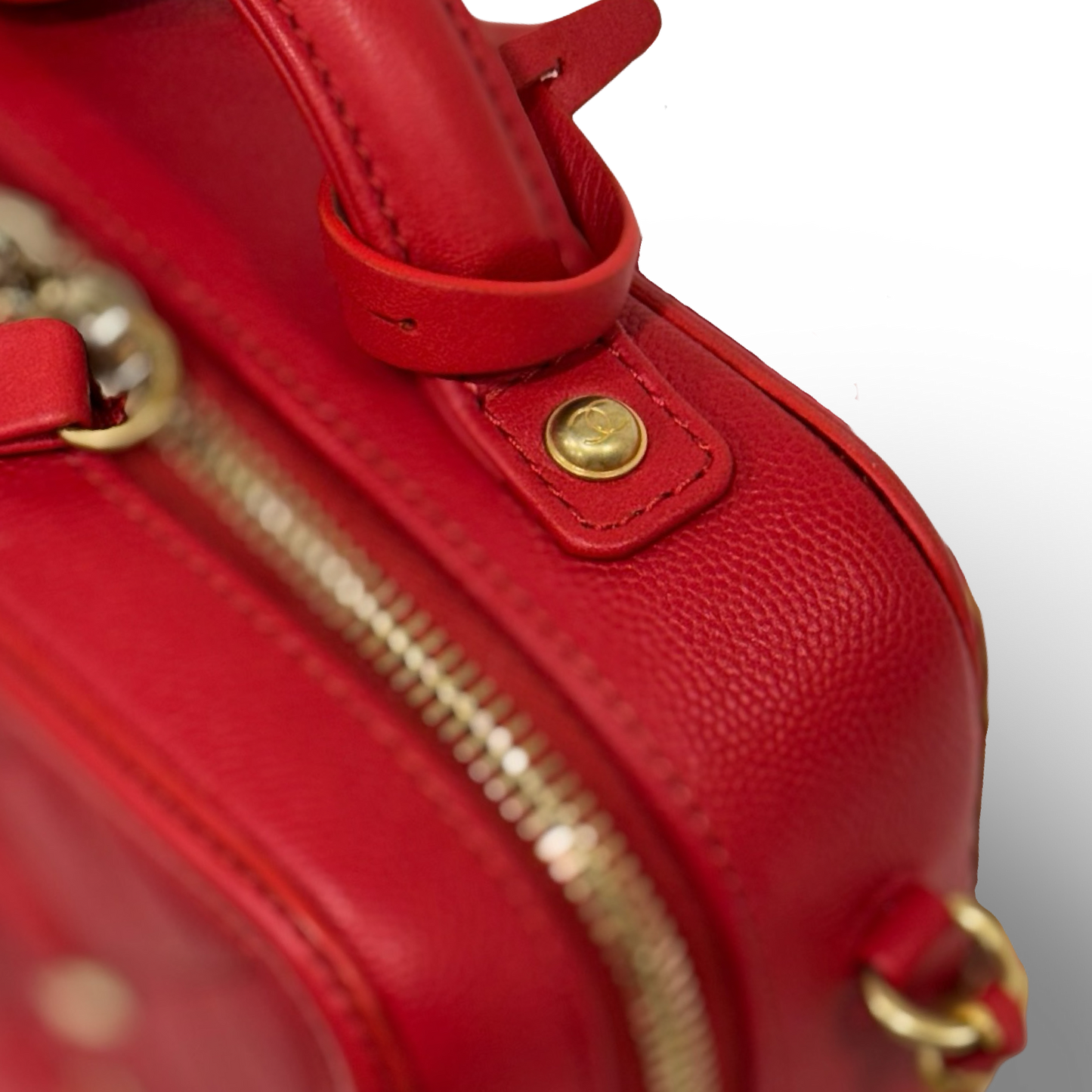Chanel Quilted Caviar Small CC Filigree Vanity Case - GHW / Red