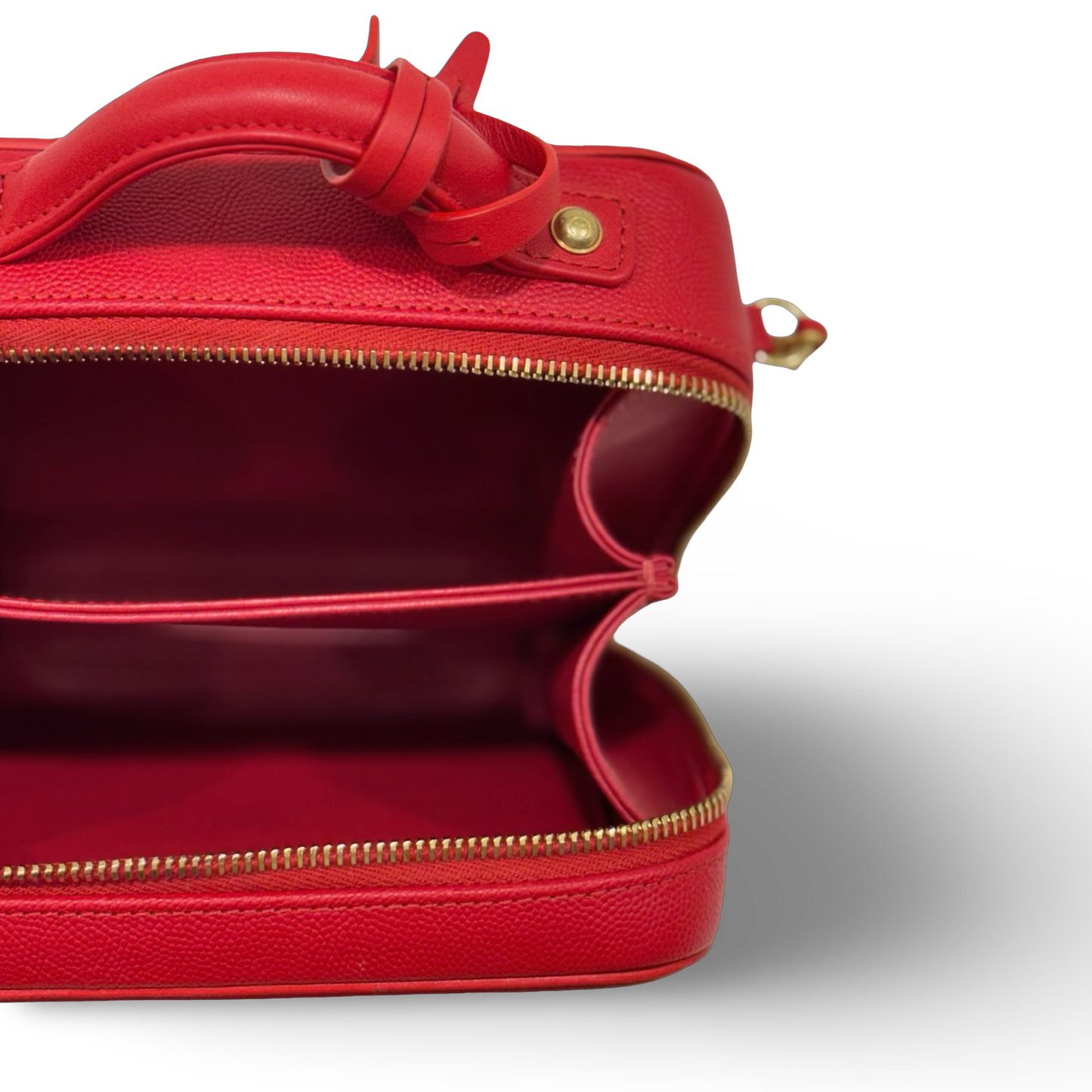 Chanel Quilted Caviar Small CC Filigree Vanity Case - GHW / Red