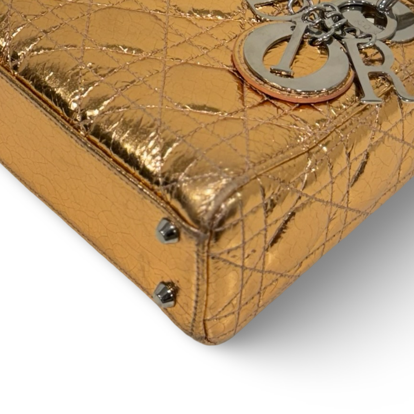 Dior Cannage Shinny Calfskin Mini Lady Bag - SHW / Rose Gold (60%)