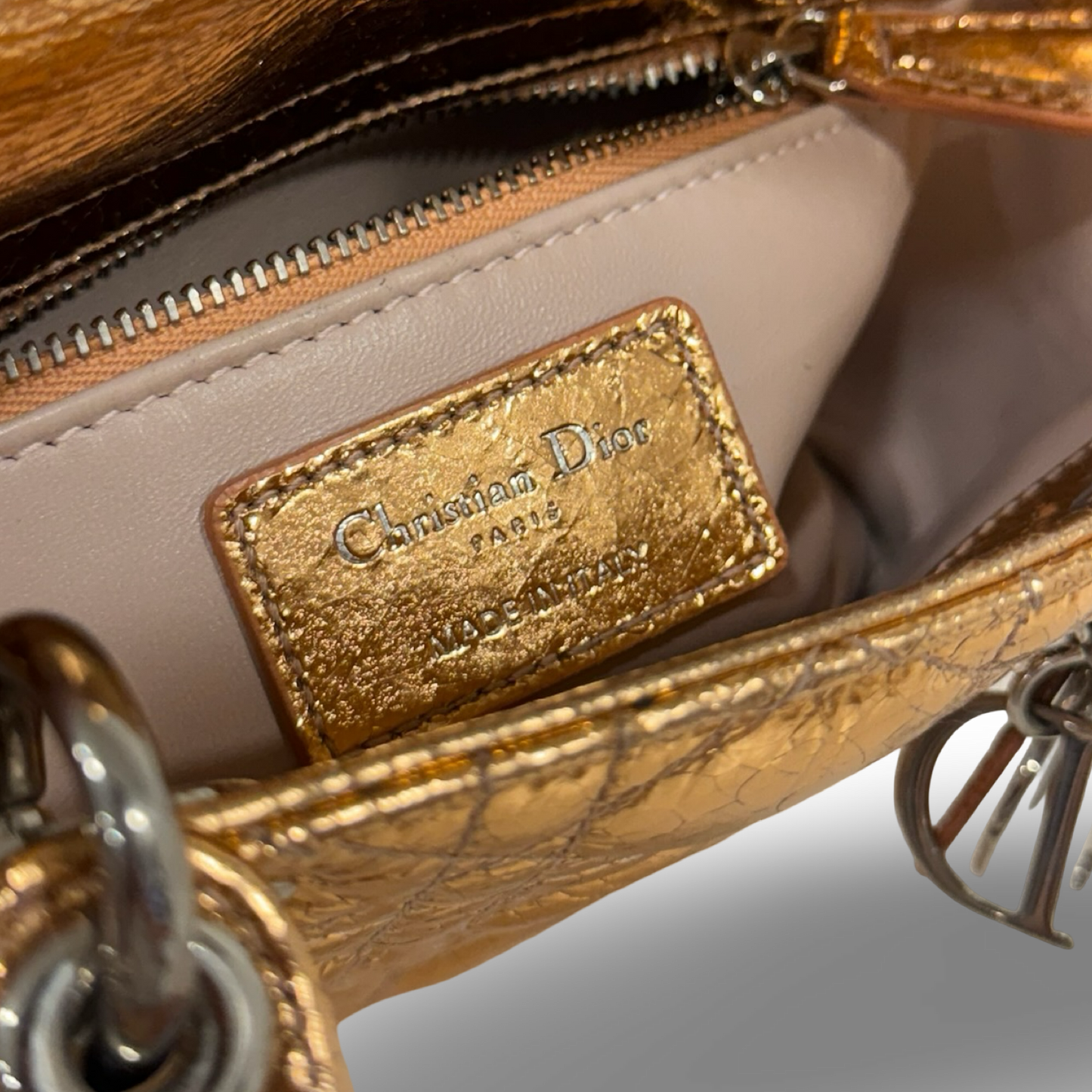 Dior Cannage Shinny Calfskin Mini Lady Bag - SHW / Rose Gold (60%)