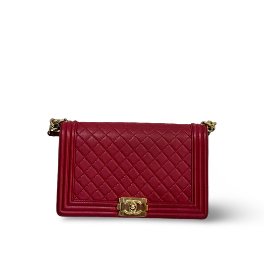 Chanel Classic Lambskin New Medium Boy Bag - GHW / Red