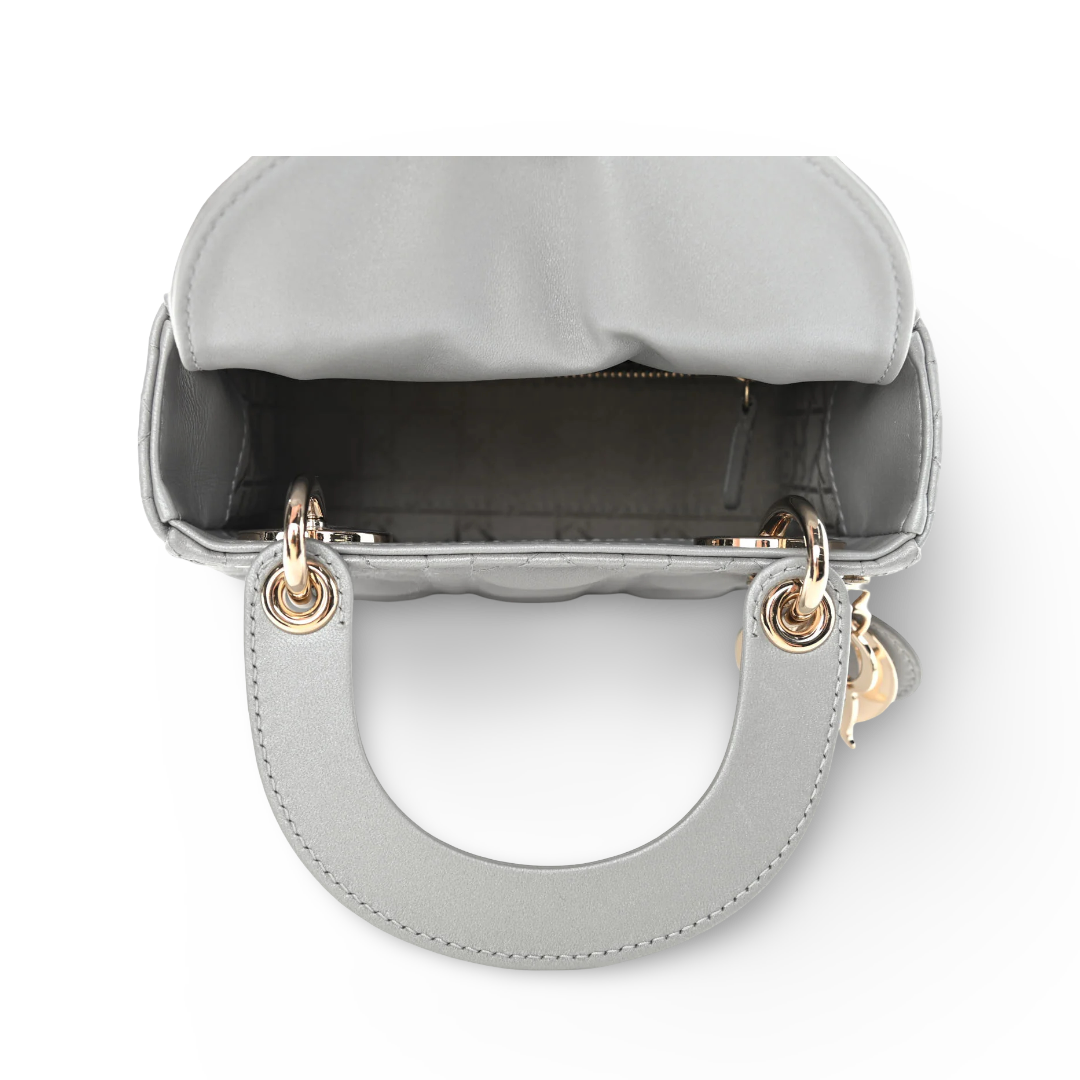 Dior Cannage Calfskin Mini Lady Bag - SHW / Sliver
