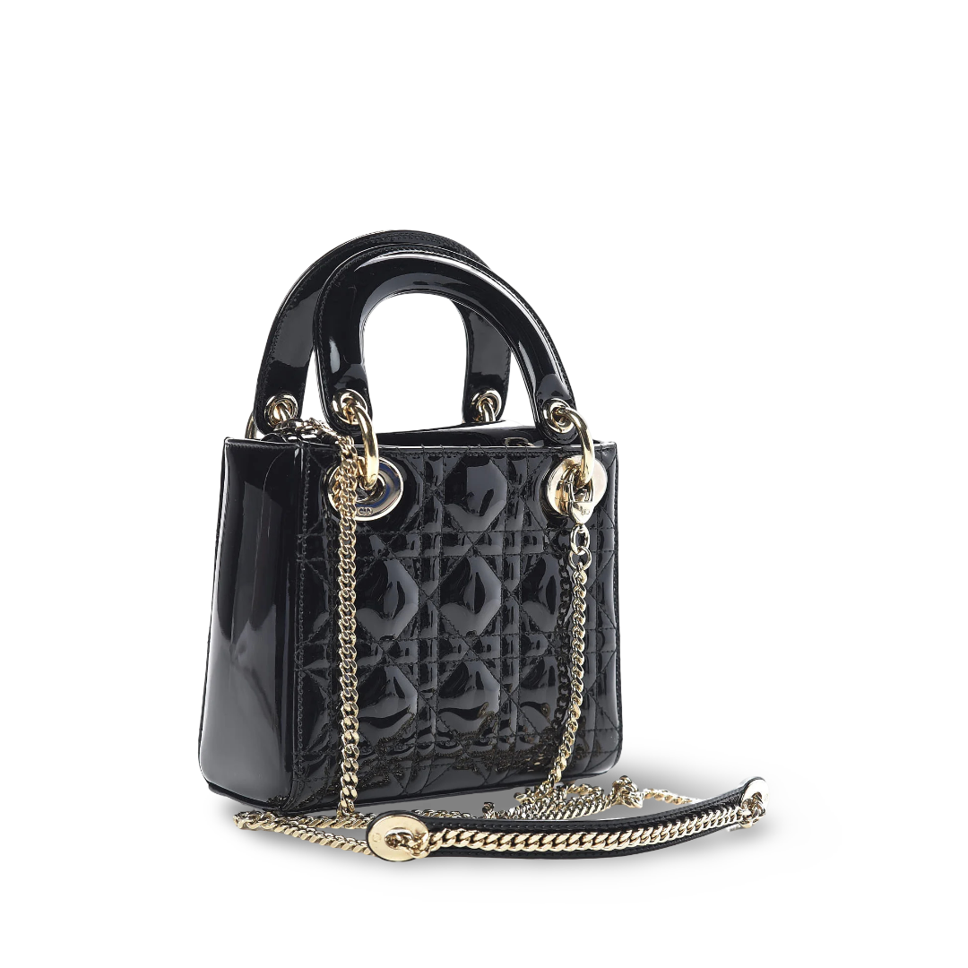 Dior Cannage Patent Mini Lady Dior Bag - GHW / Black