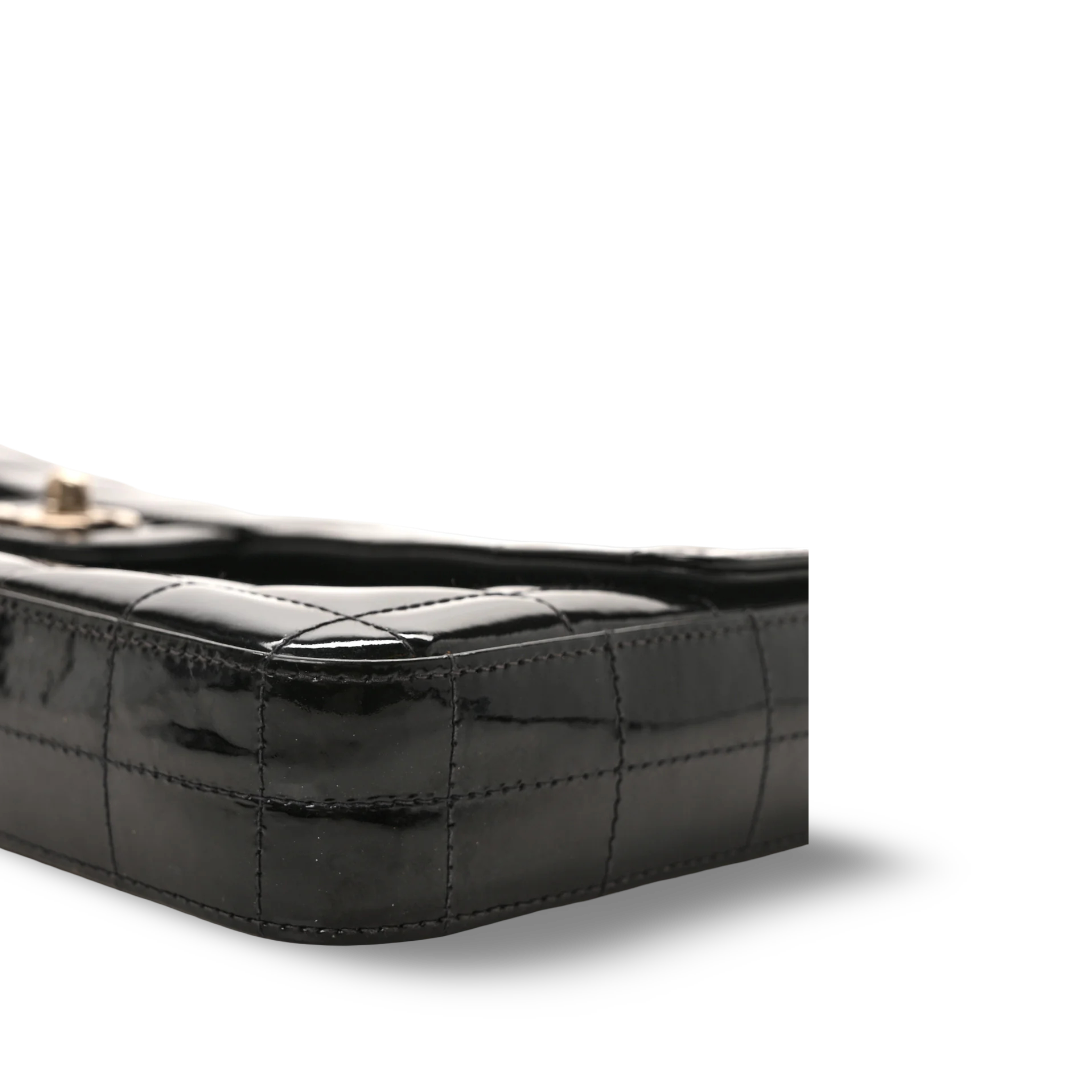 Chanel Quilted Patent East West Chocolate Bar Flap - SHW/ Black