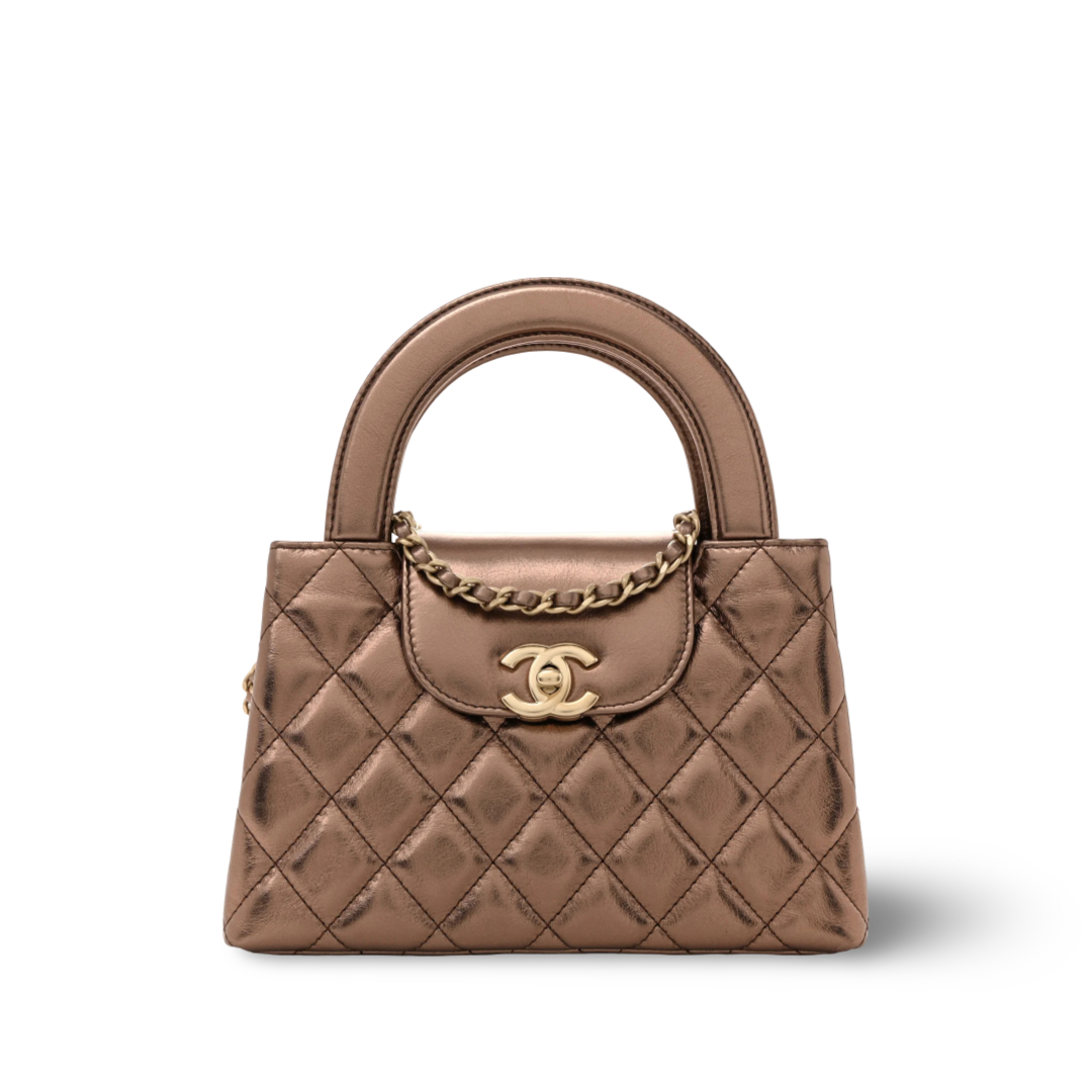 Chanel Quilted Aged Calfskin Metallic Small Kelly Bag - GHW / Brown