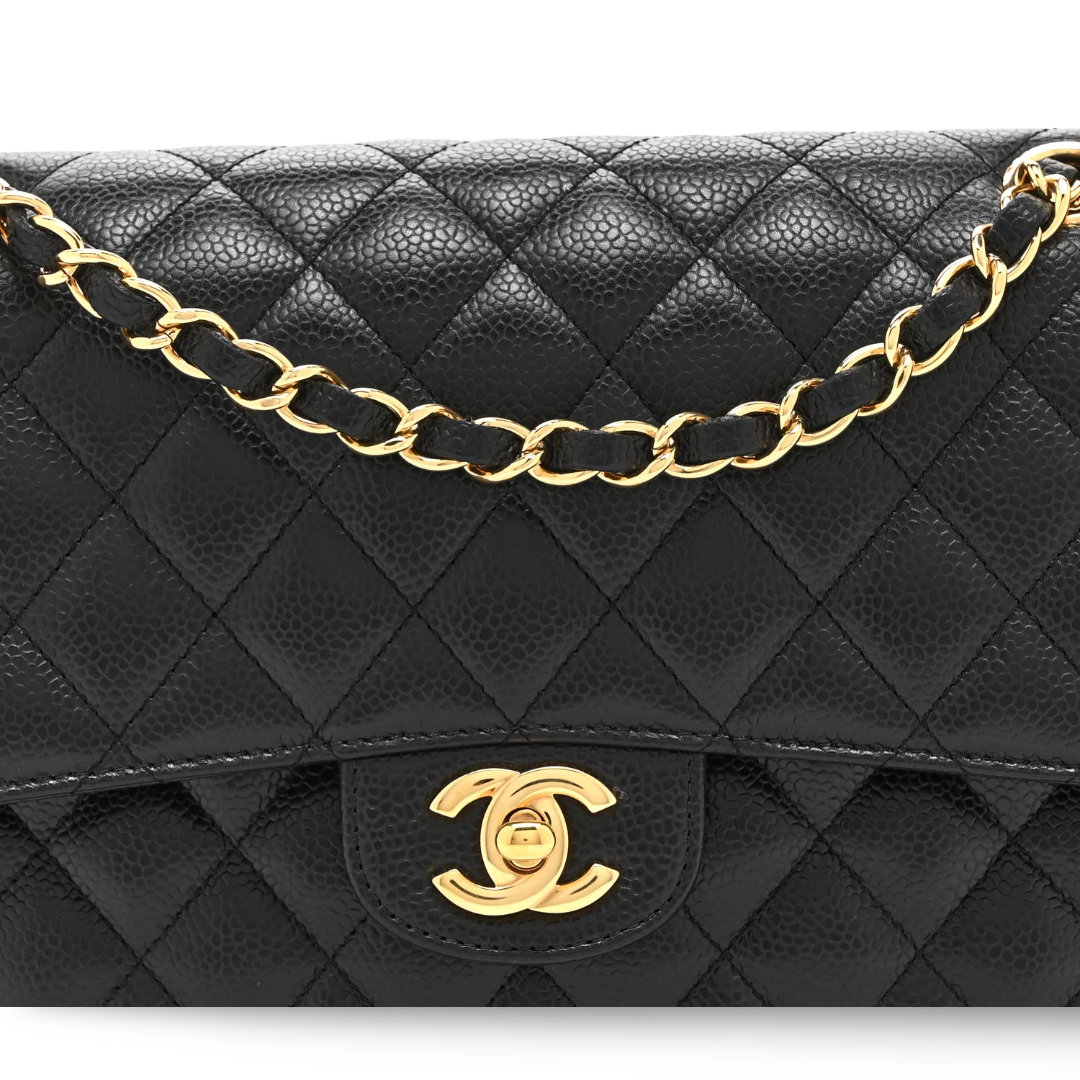 Chanel Quilted Caviar Medium Double Flap - GHW/ Black
