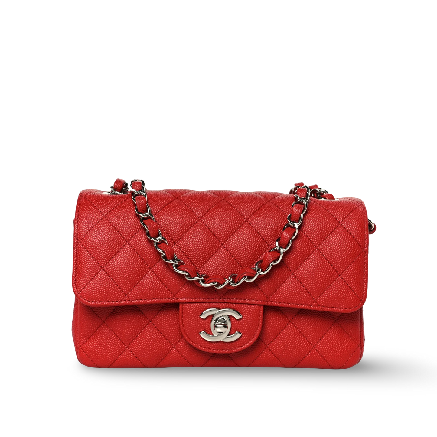 Chanel Quilted Caviar Mini Rectangular Single Flap - SHW/ Red