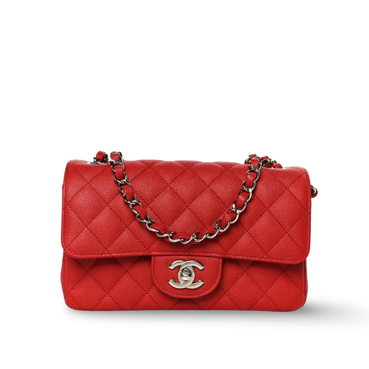 Chanel Quilted Caviar Mini Rectangular Single Flap - SHW/ Red