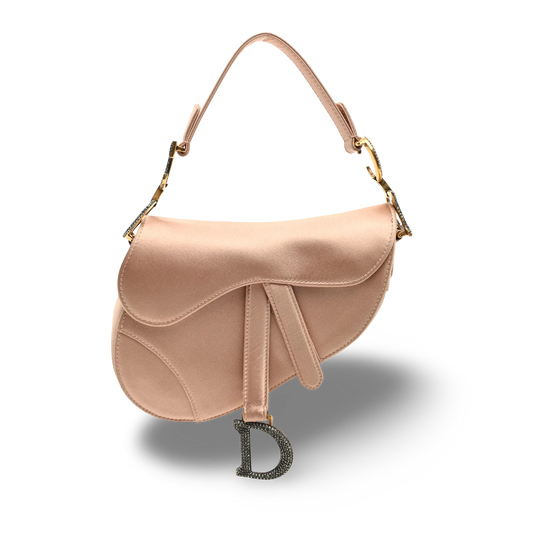 Dior Satin Crystal Embellished Mini Saddle Bag - SHW / Pink