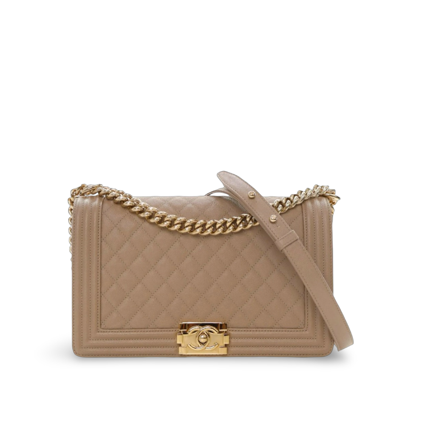Chanel Quilted Caviar Medium Boy Bag- GHW / Beige