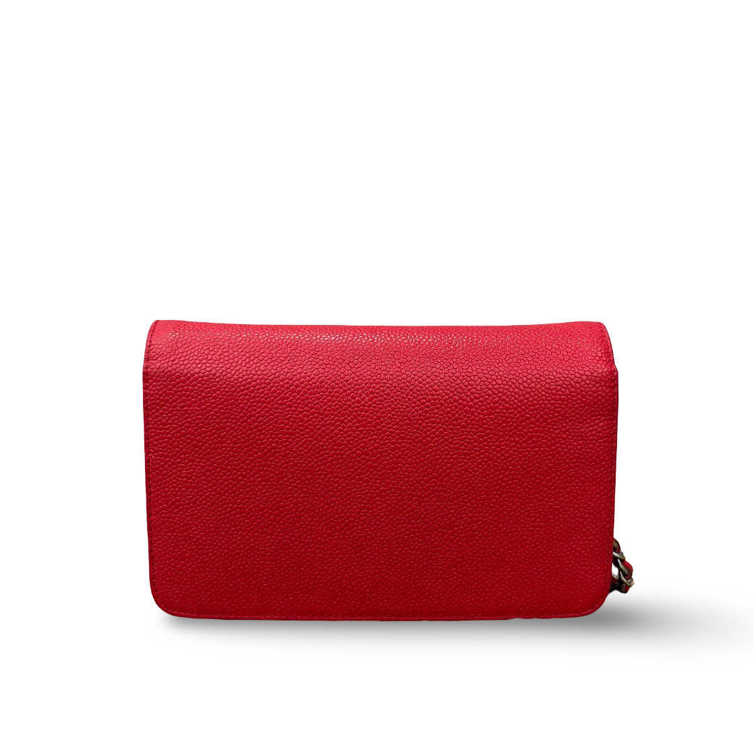 Chanel Quilted Cavair CC Logo Woc - SHW / Red