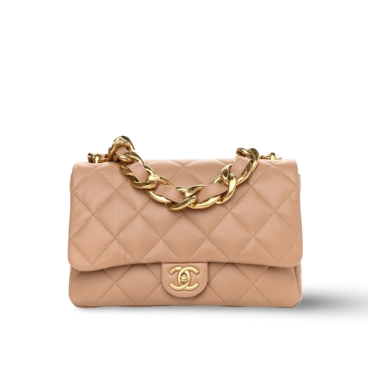 Chanel Lambskin Quilted Large CC Funky Town Flap - GHW / Beige