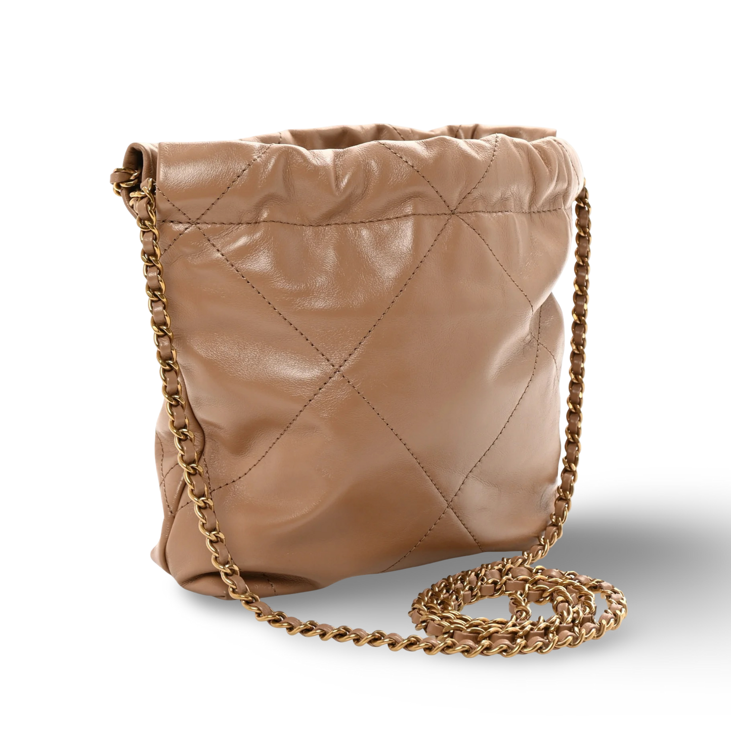 Chanel Quilted Shinny Calfskin Mini 22 Bag - GHW / Dark Beige