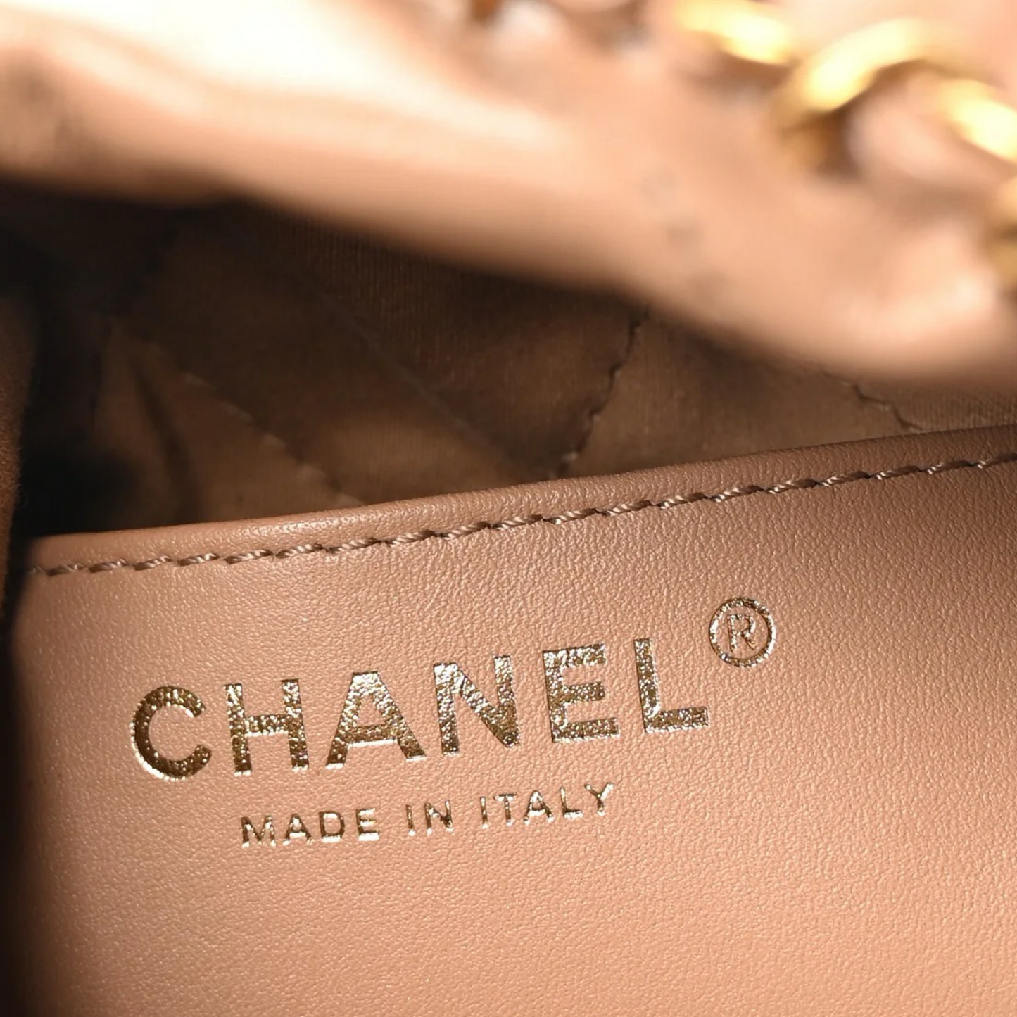 Chanel Quilted Shinny Calfskin Mini 22 Bag - GHW / Dark Beige