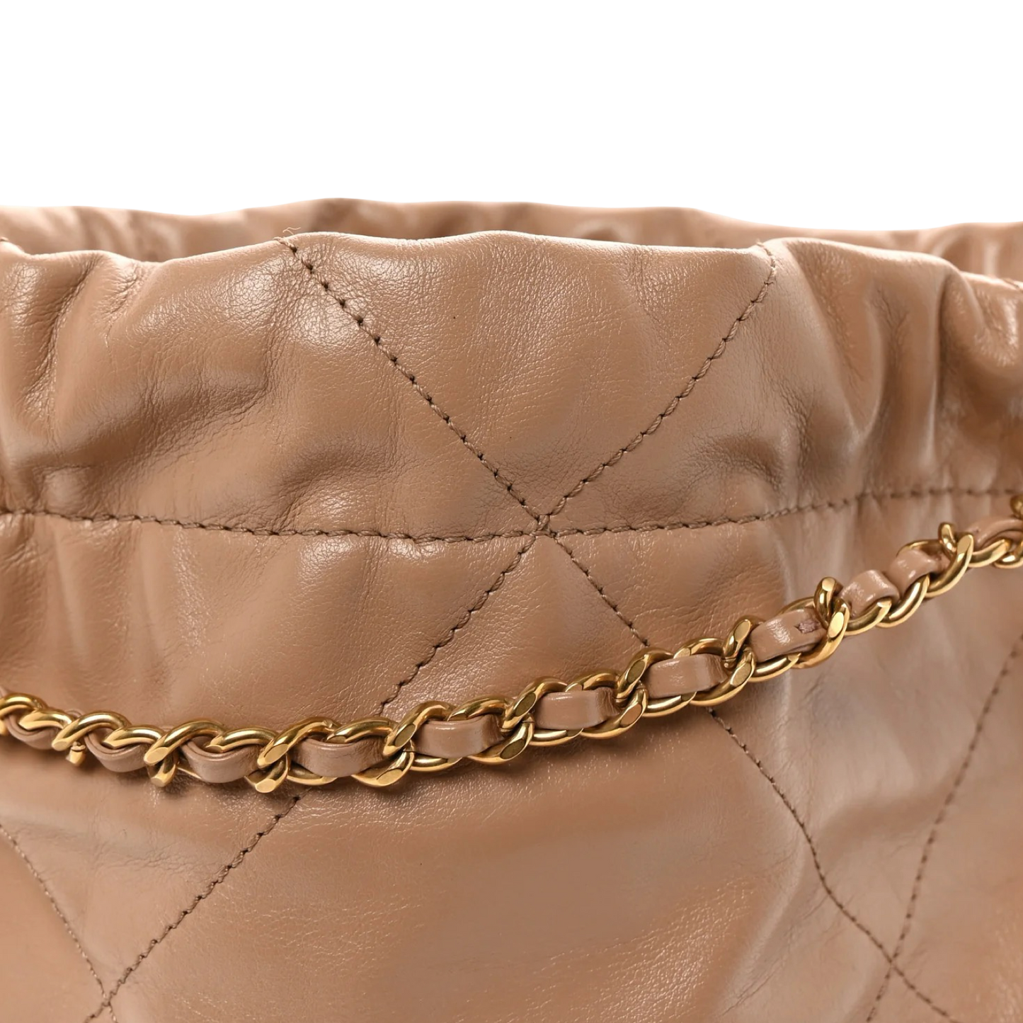 Chanel Quilted Shinny Calfskin Mini 22 Bag - GHW / Dark Beige