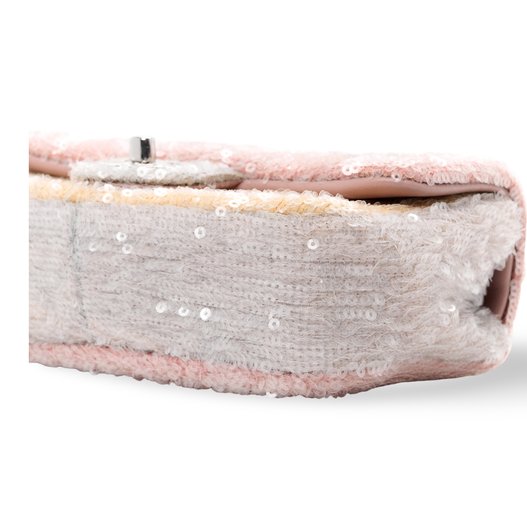 Chanel Quilted Sequin Small Waterfall Flap - SHW / Pink / Blue / Yellow