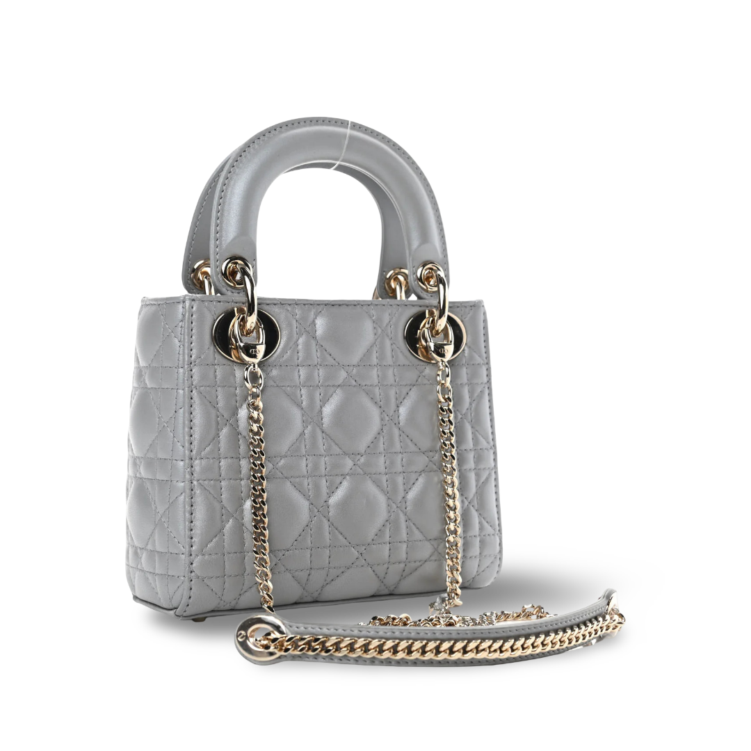 Dior Cannage Calfskin Mini Lady Bag - SHW / Sliver