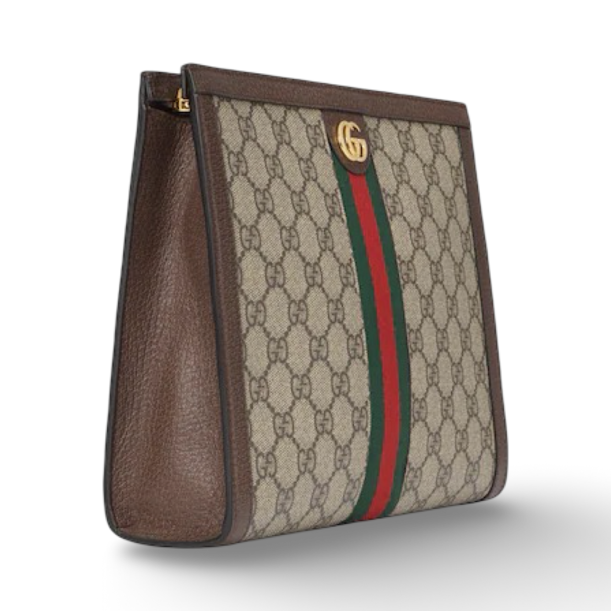 Gucci Canvas Ophidia Medium Clutch- GHW / Brown