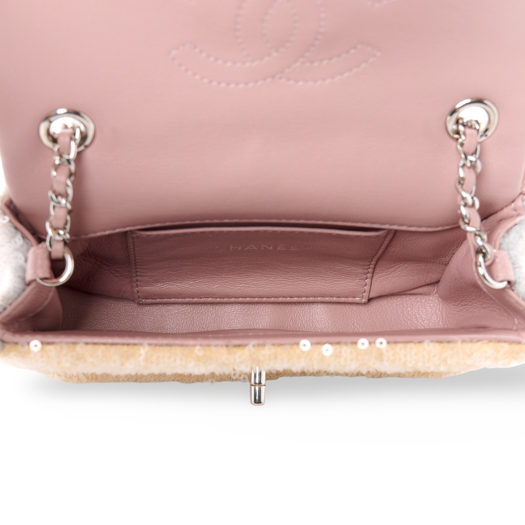 Chanel Quilted Sequin Small Waterfall Flap - SHW / Pink / Blue / Yellow