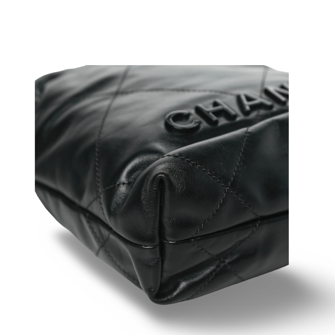 Chanel Quilted Shinny Lambskin So Black Mini 22 Bag - BHW / Black