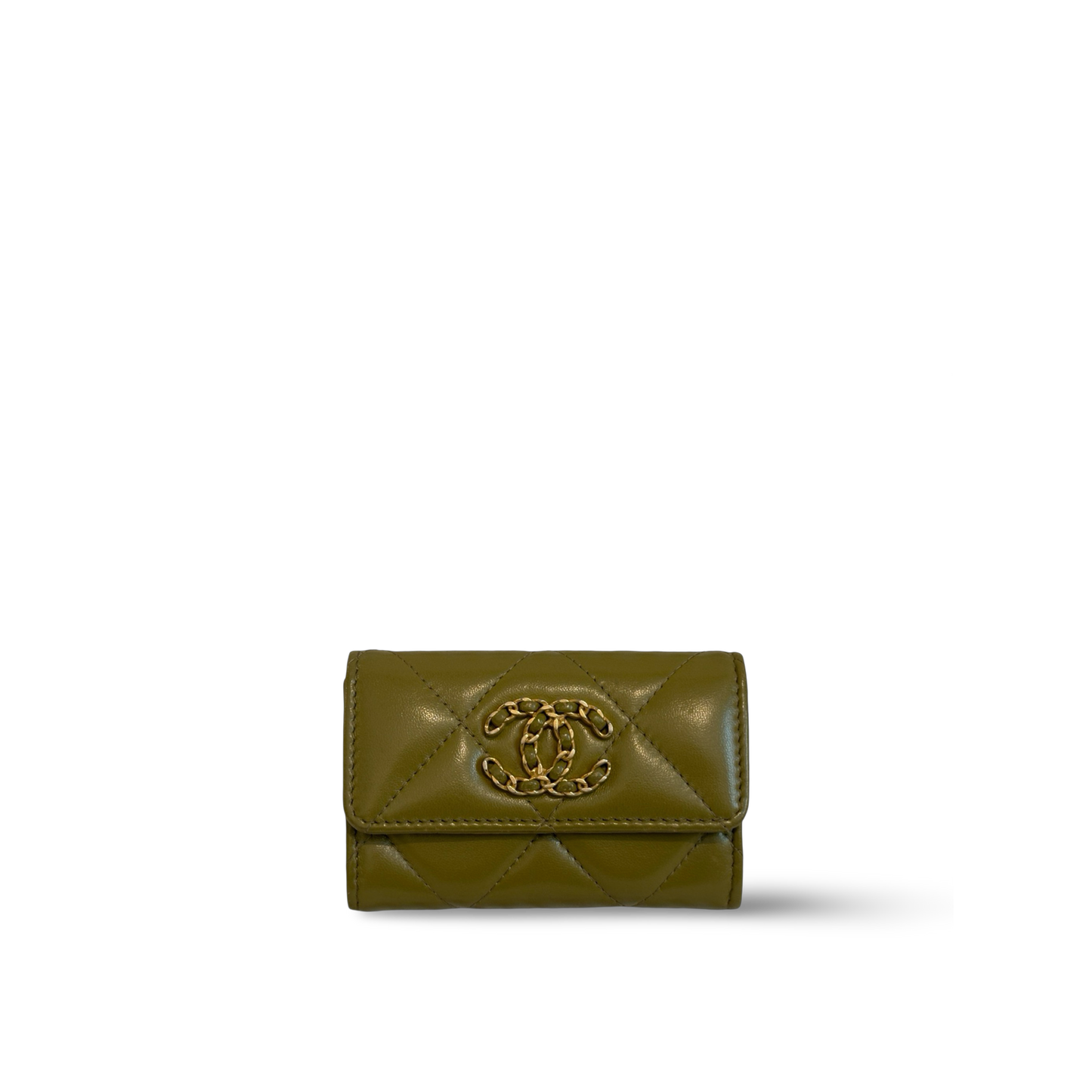 Chanel 19 Flap Card Holder Olive Green