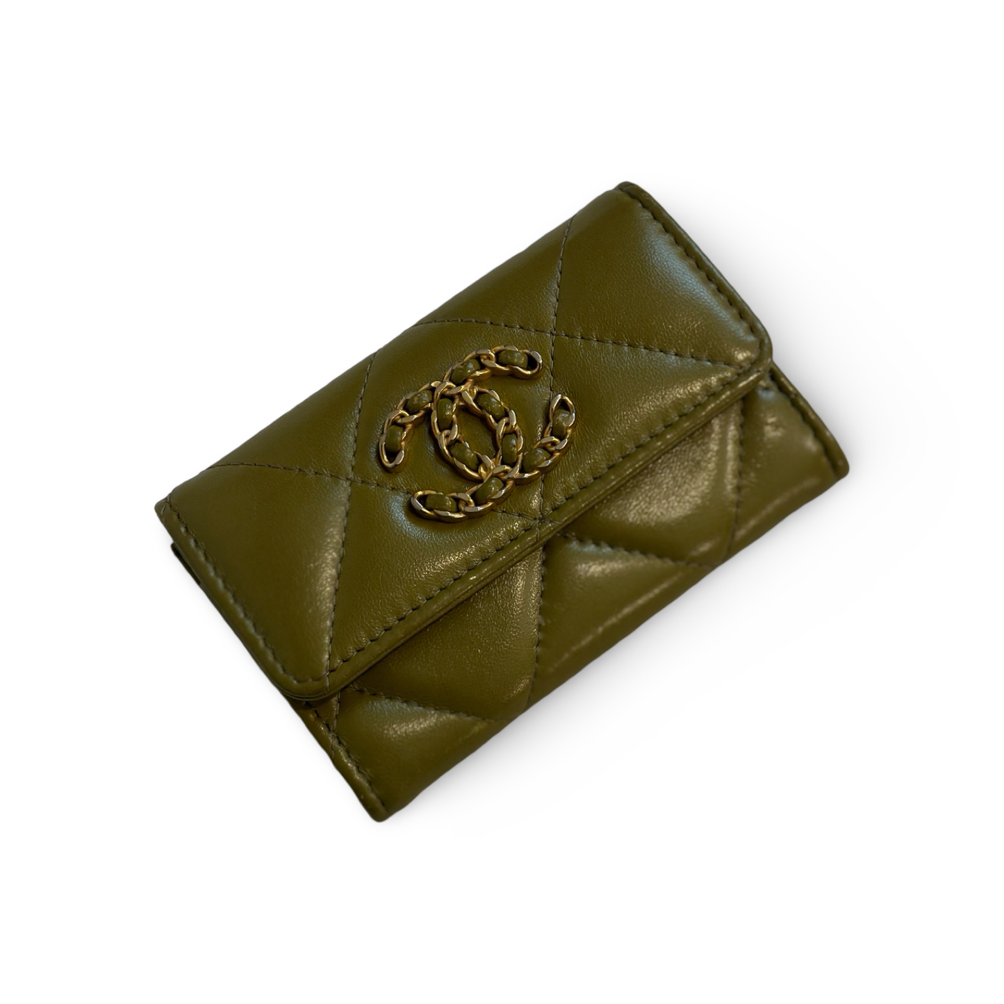 Chanel 19 Flap Card Holder Olive Green