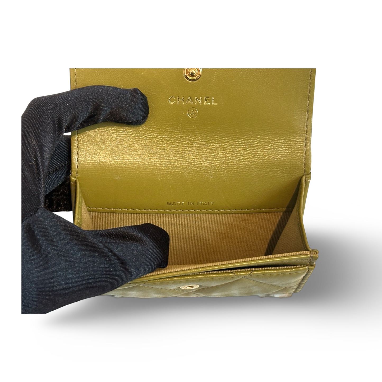 Chanel 19 Flap Card Holder Olive Green