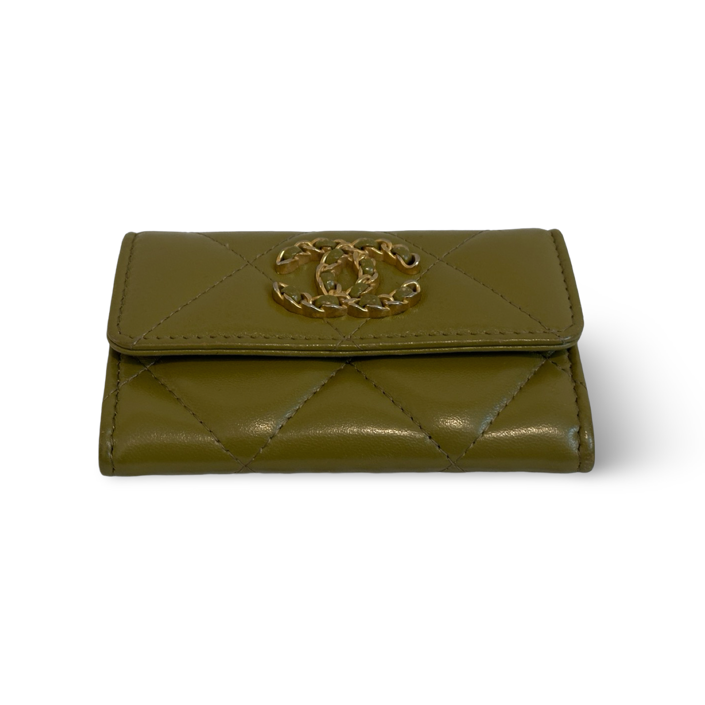 Chanel 19 Flap Card Holder Olive Green