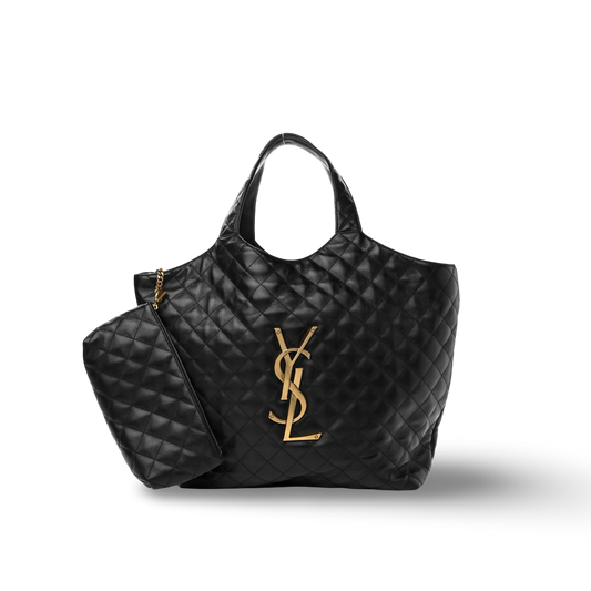 Saint Laurent Quilted Lambskin Maxi Icare Tote Bag - GHW / Black