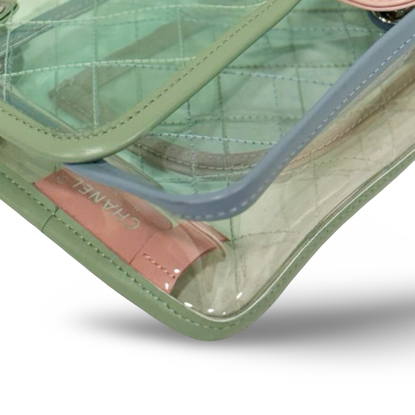 328 /1365 Chanel Quilted PVC Medium Splash Flap - SHW / Blue Pink