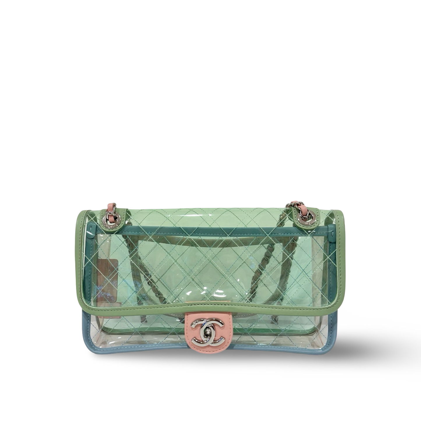 335 Chanel Quilted PVC Small Splash Flap - SHW / Blue Pink