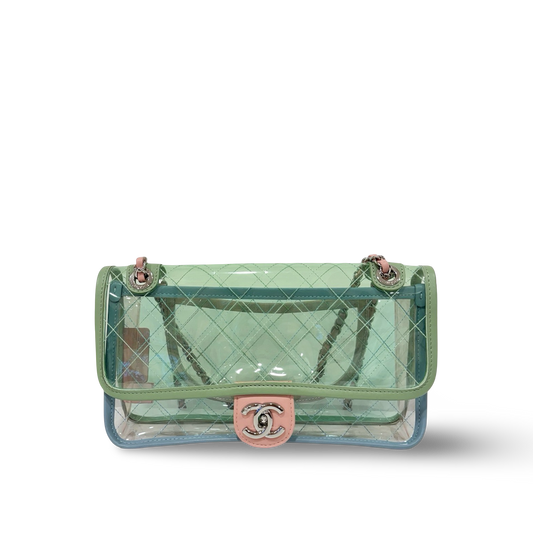 335 Chanel Quilted PVC Small Splash Flap - SHW / Blue Pink
