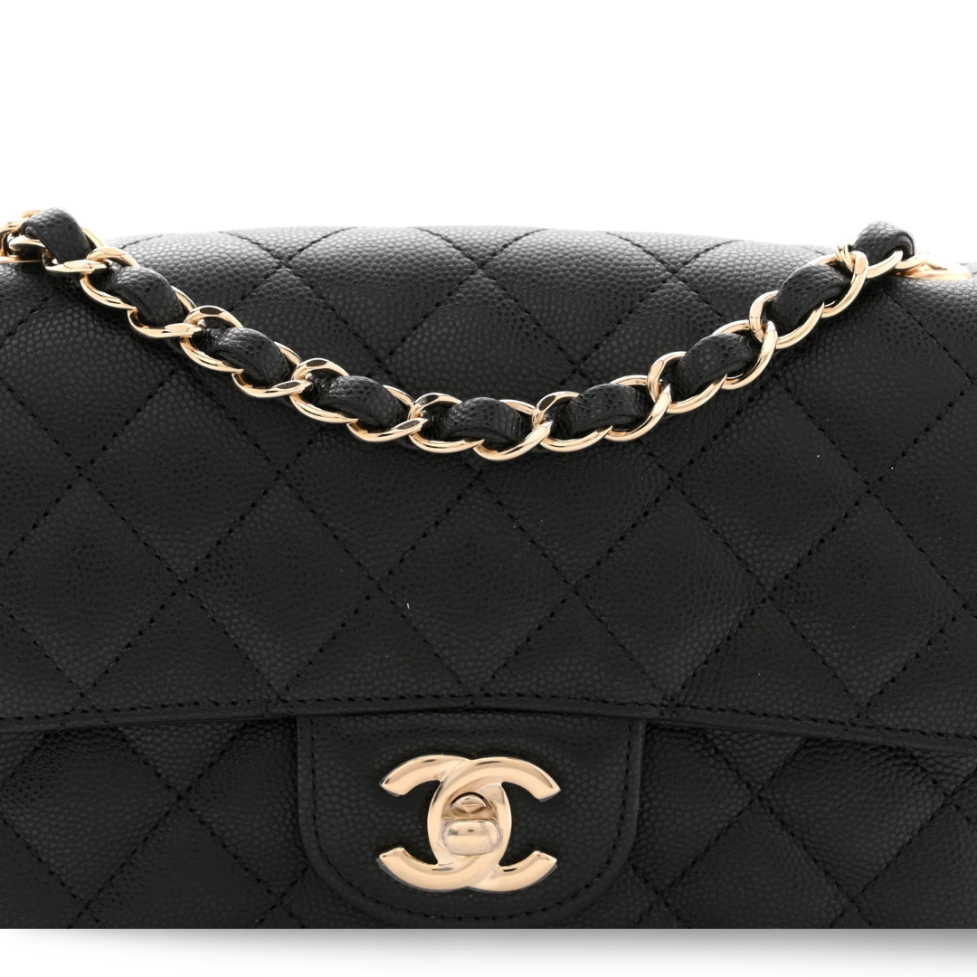 Chanel Quilted Caviar Mini Rectangular Single Flap Bag - GHW / Black