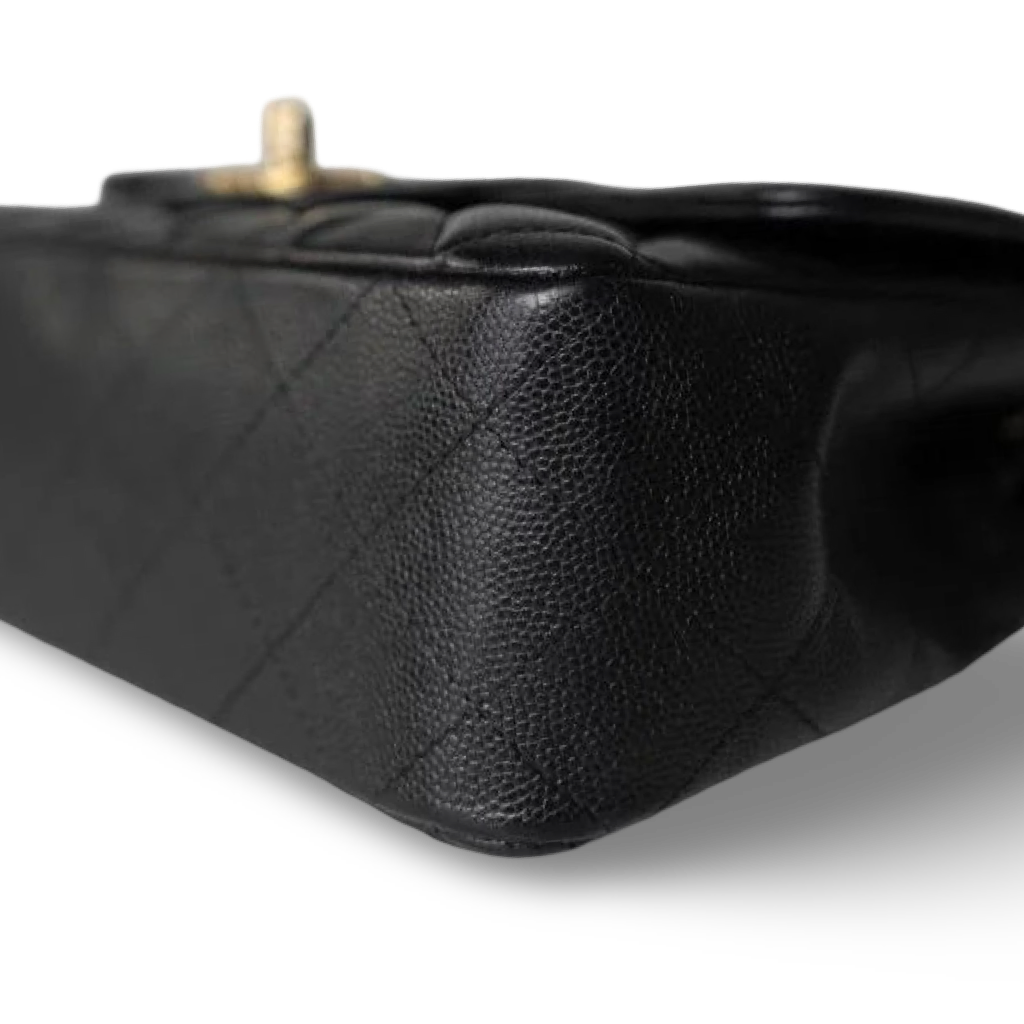 Chanel Quilted Caviar Mini Rectangular Single Flap Bag - GHW / Black