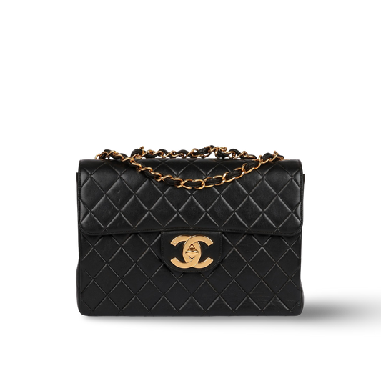 Chanel Vintage Quilted Lambskin Big Logo Jumbo Single Flap - GHW / Black