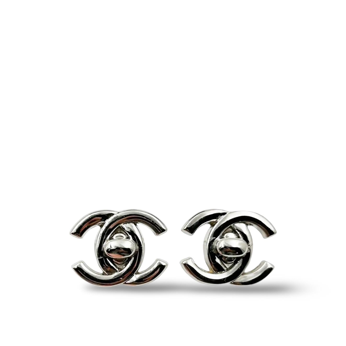 Chanel CC Logo Turnlock Earrings - Silver