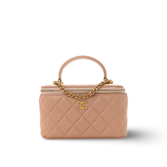 Chanel Quilted Lambskin Small Vanity Case - GHW / Beige