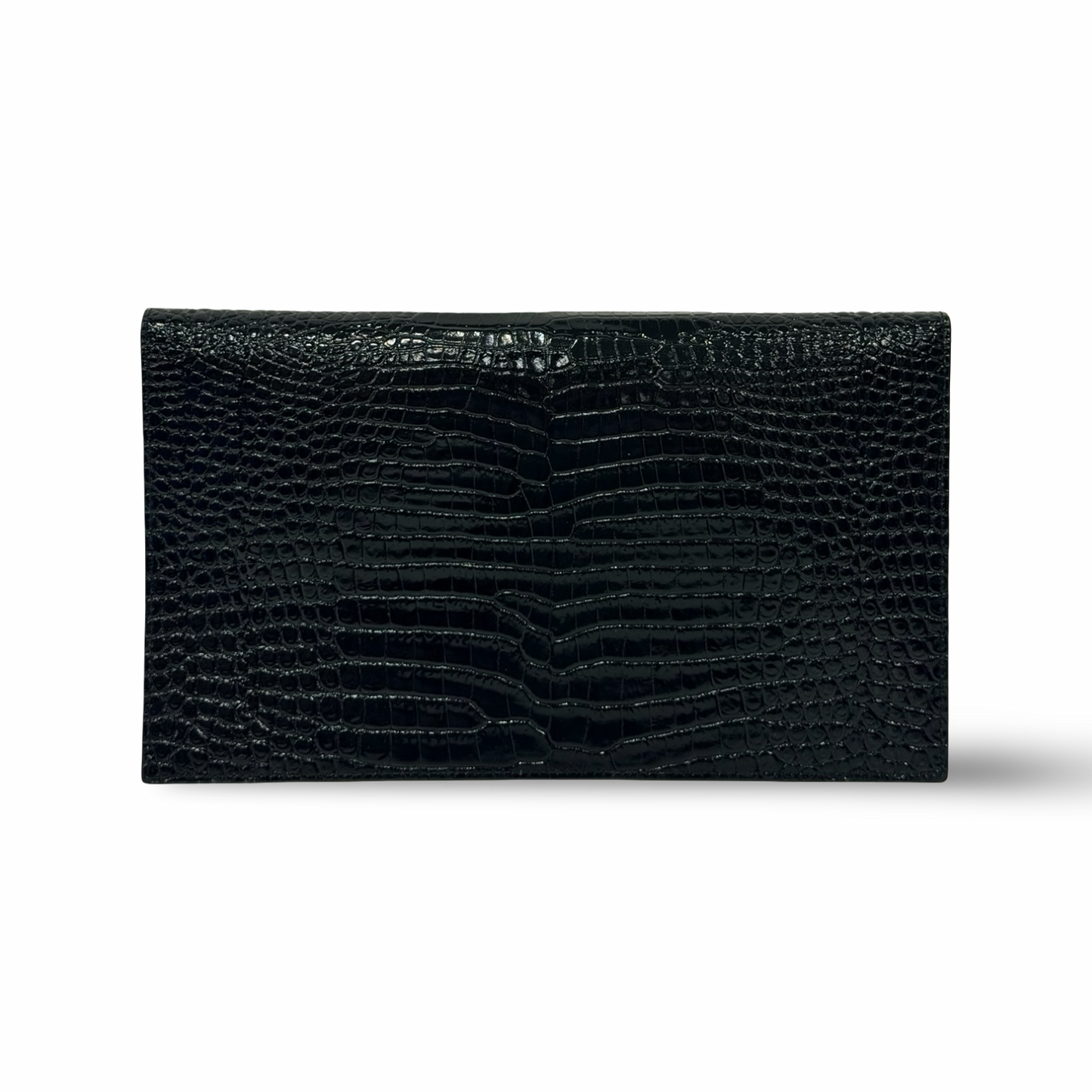Saint Laurent Crocodile Embossed Shiny Leather Uptown Pouch - GHW / Black