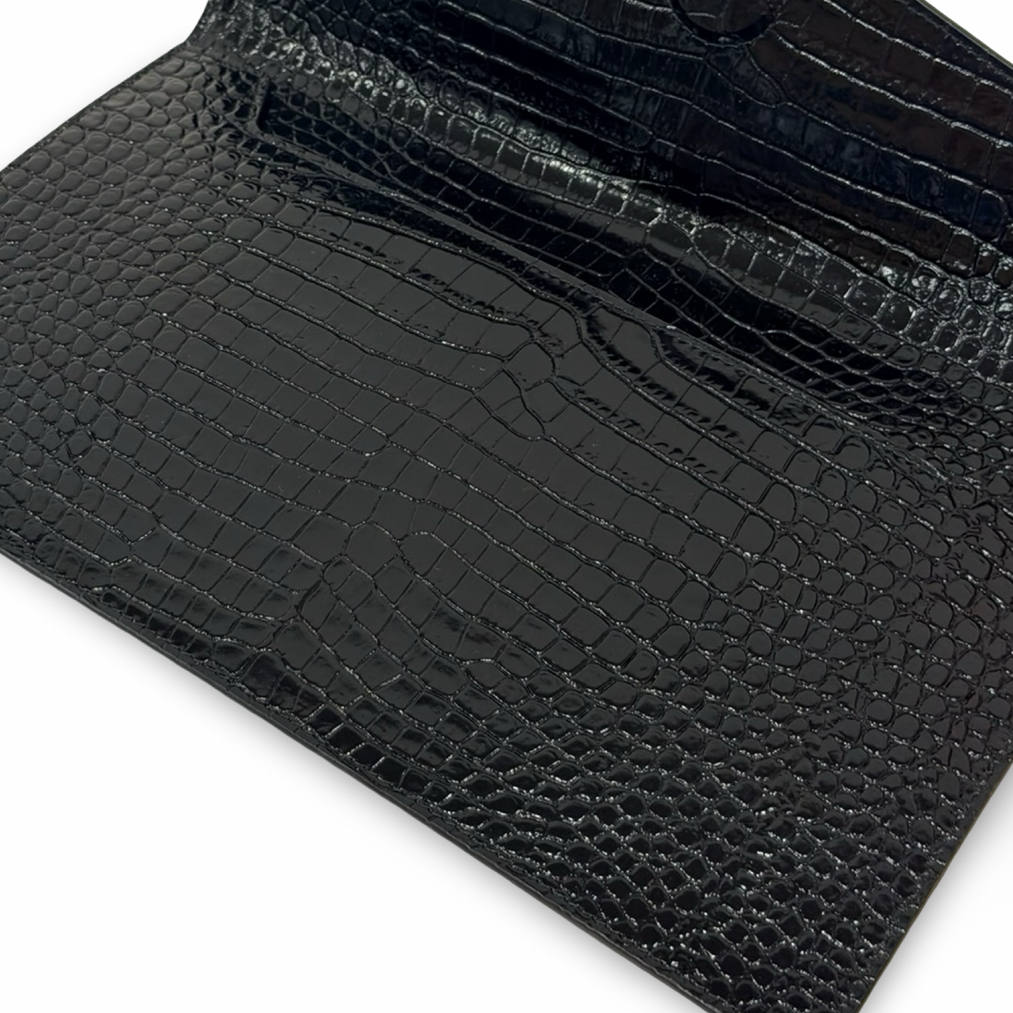 Saint Laurent Crocodile Embossed Shiny Leather Uptown Pouch - GHW / Black