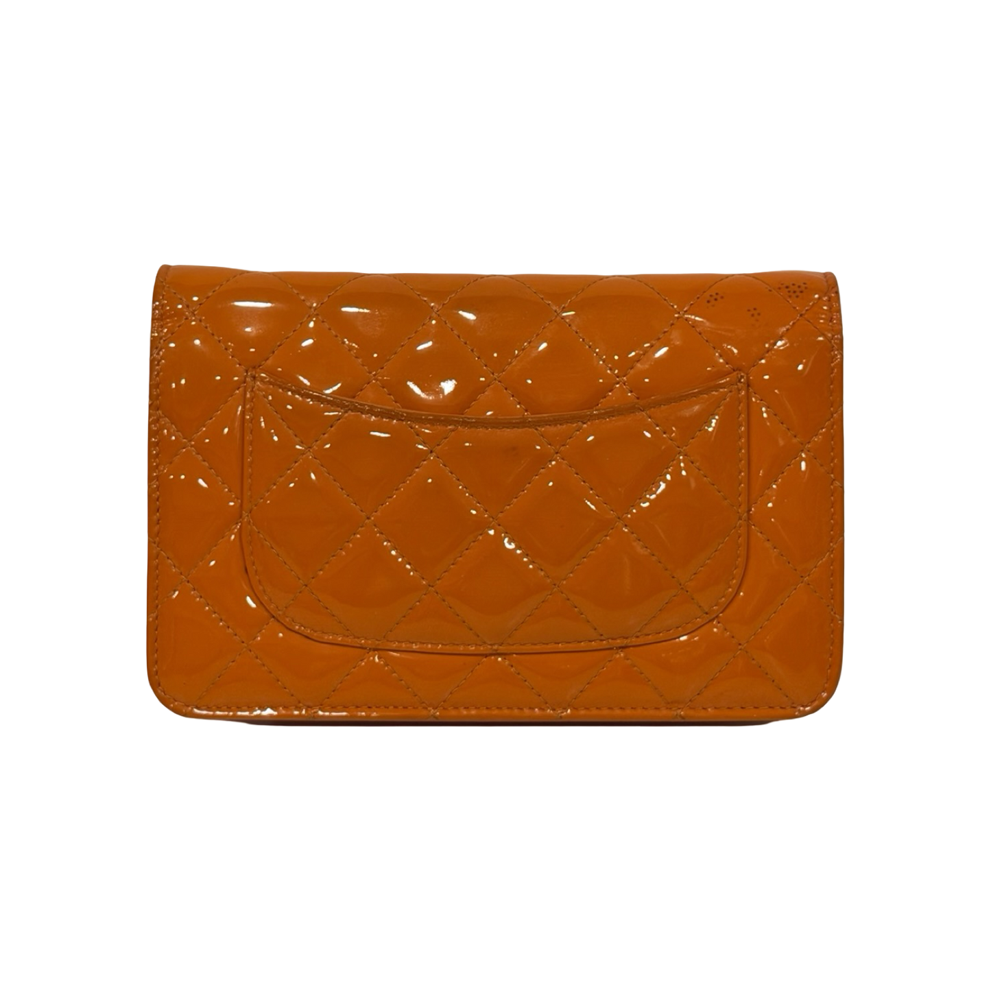 Chanel Quilted Patent Wallet on Chain - SHW / Orange