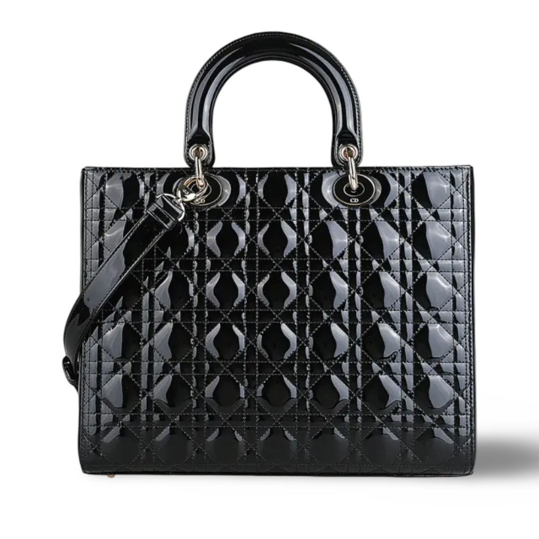 Dior Cannage Patent Large Lady Bag -SHW/ Black