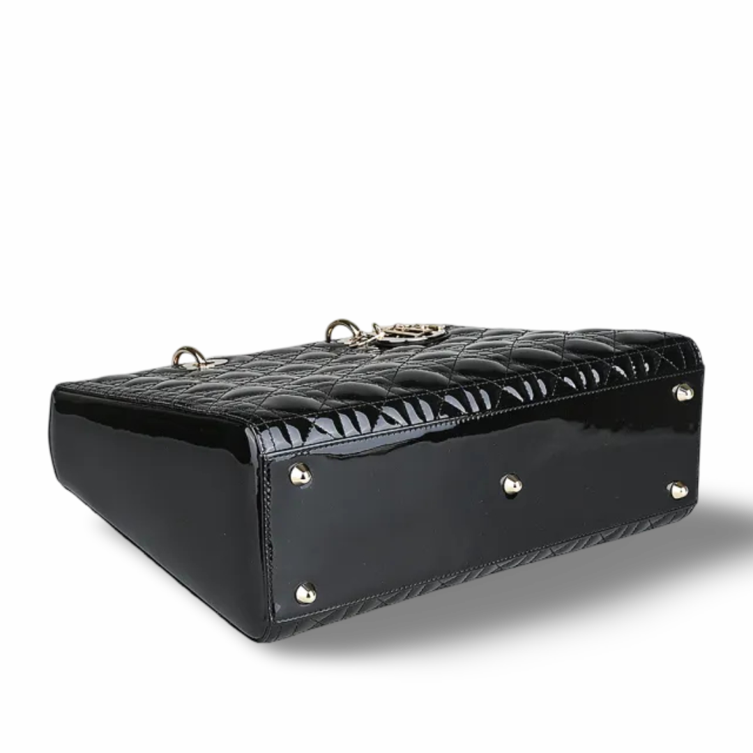 Dior Cannage Patent Large Lady Bag -SHW/ Black