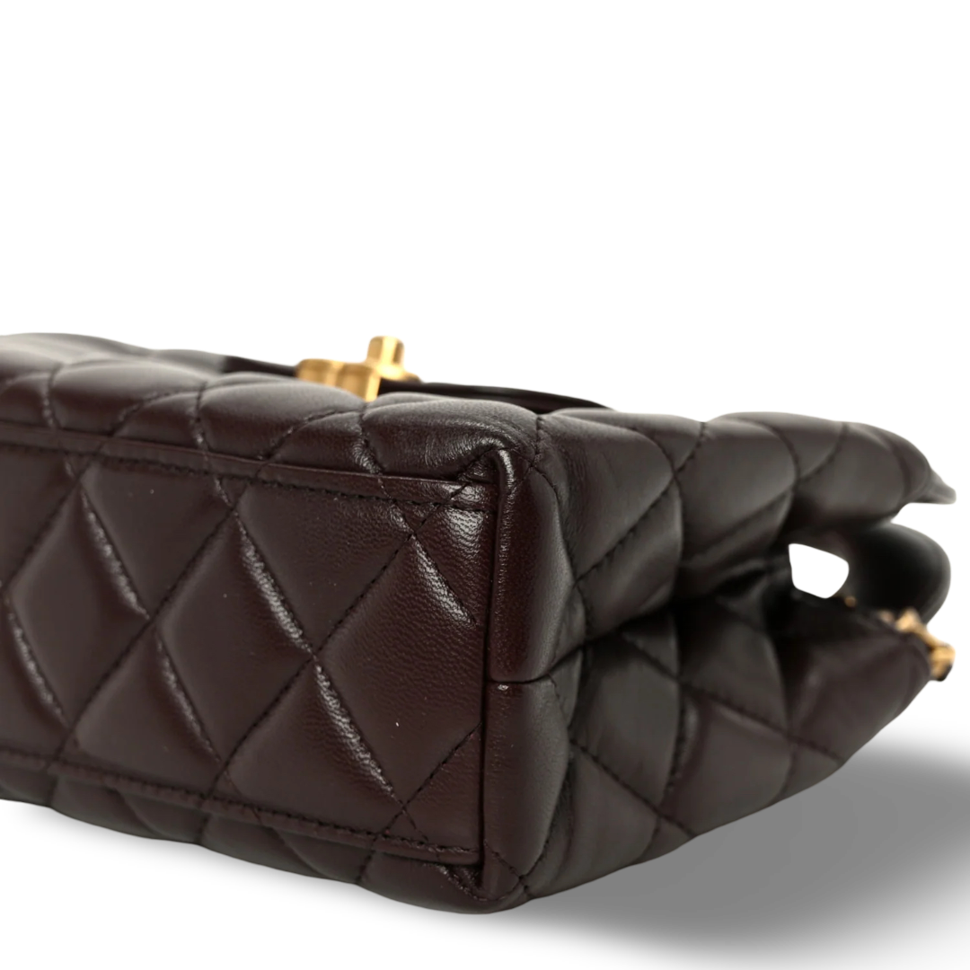 Chanel Quilted Shinny Lambskin Small Kelly Bag - GHW / Dark Brown