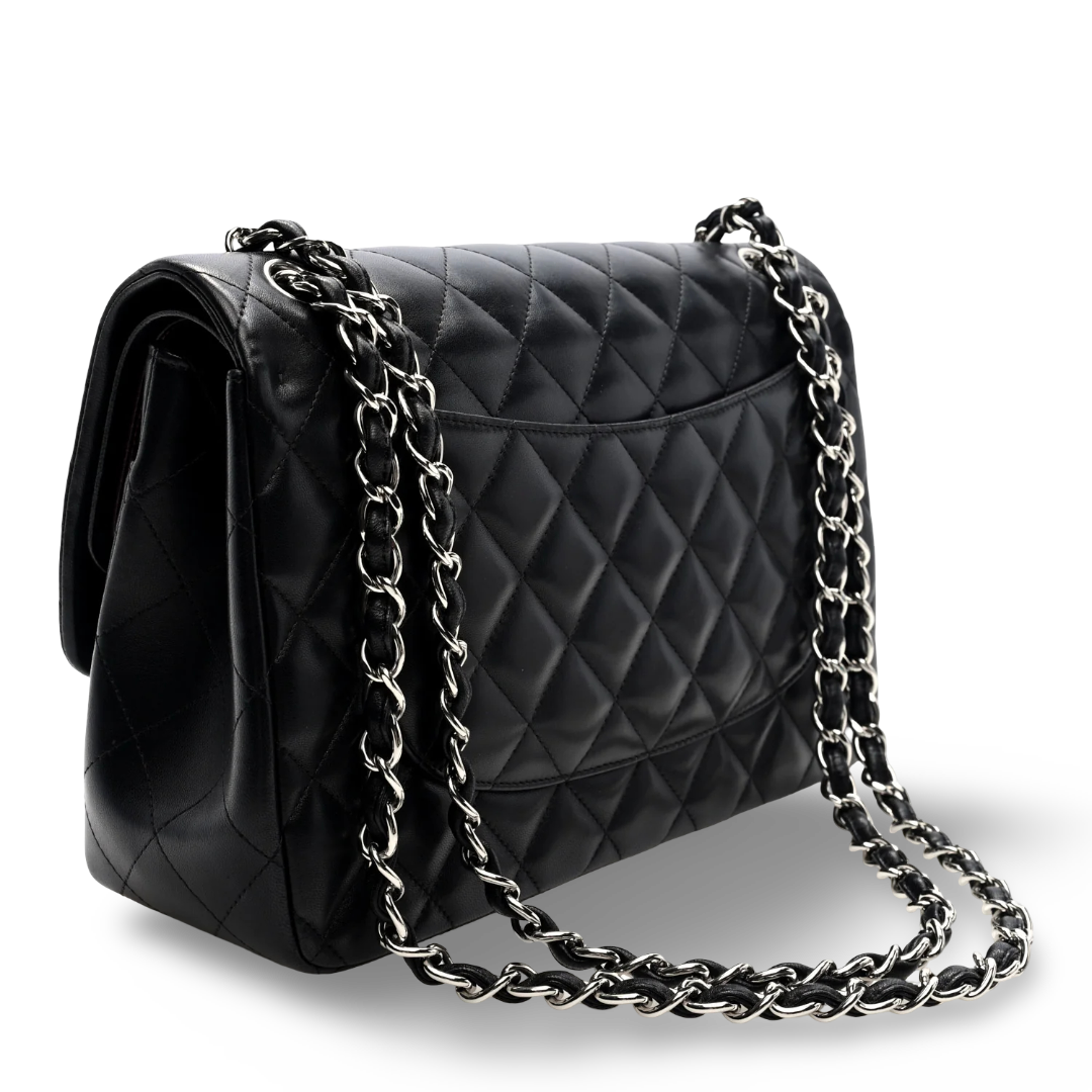 Chanel Quilted Lambskin Jumbo Classic Double Flap - SHW/ Black